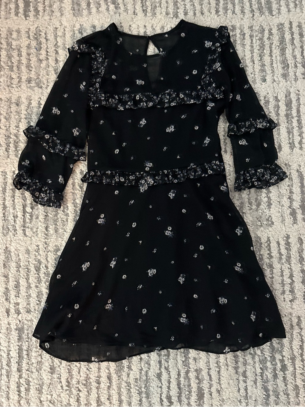 Abercrombie and fitch black floral ruffle mini dress flowy size S